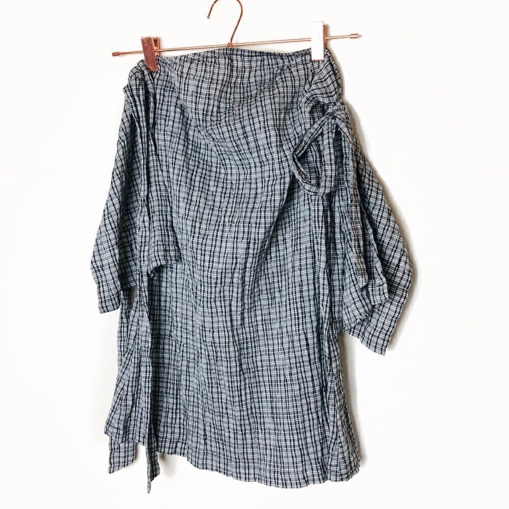 NWOT Urban Outfitters Black Gingham Print Off Shoulder Mini Dress Small